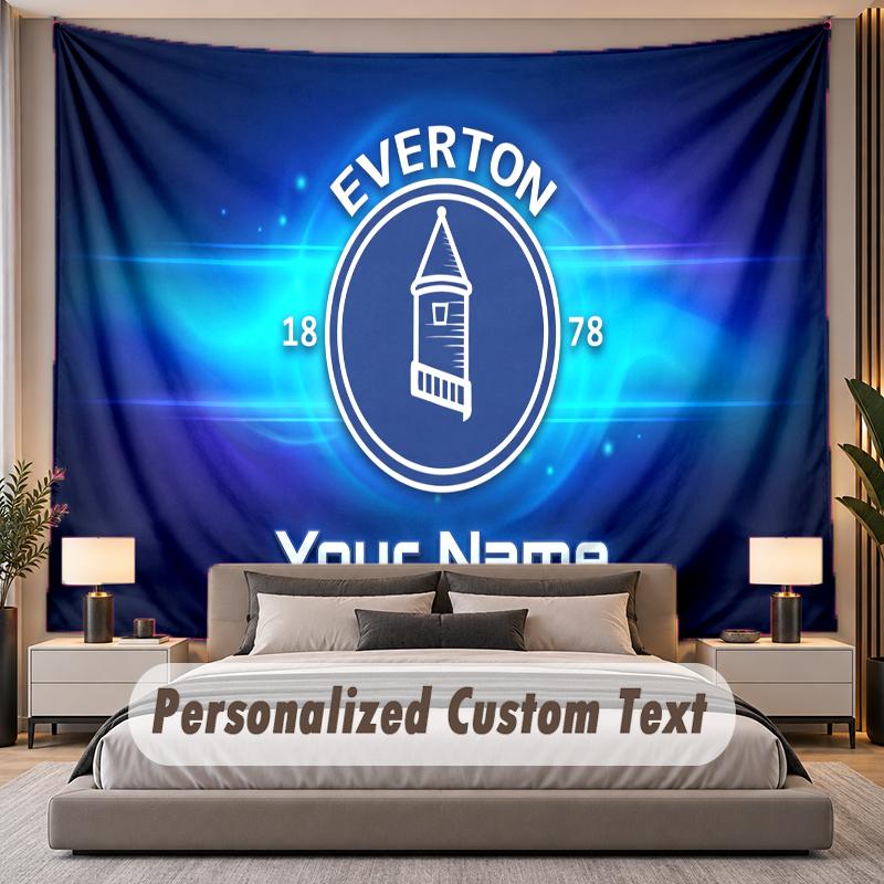 Custom Name Text Tapestry Everton FC Personalized Polyester Wall Tapestry For Bedroom And Room