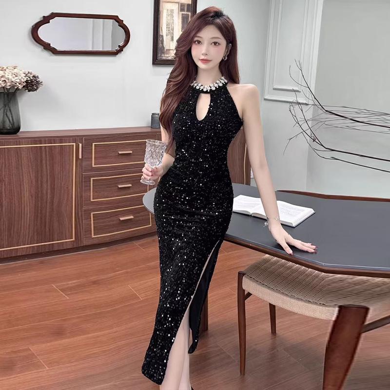 

Новое женское платье-платье с разрезом в стиле знаменитостей и пайетками L чёрный