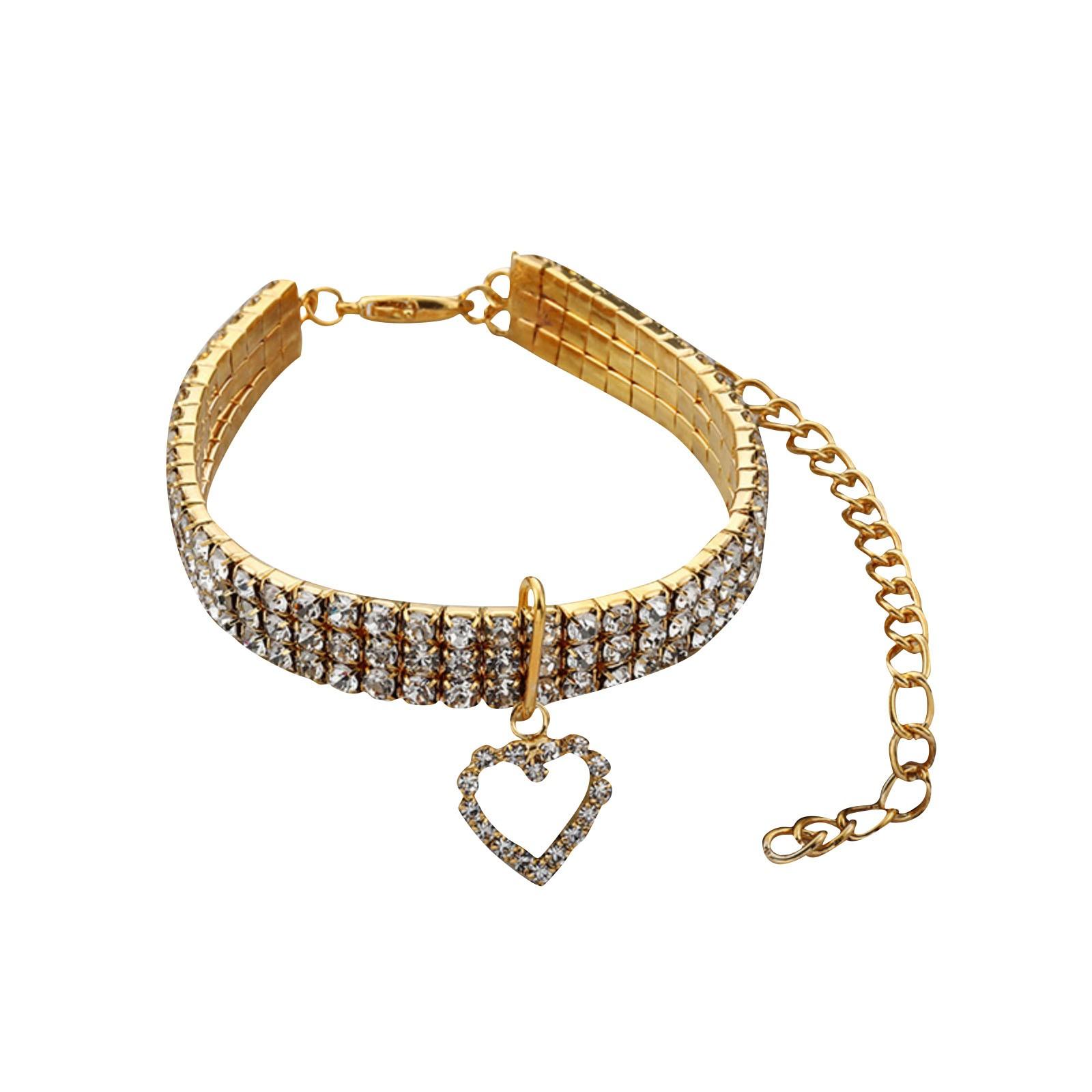 

Трехрядное эластичное ожерелье со стразами для домашних животных, цепочка с подвеской в виде кошки, ошейник для собак, товары для животных, аксессуары для маленьких собак One Size золотой