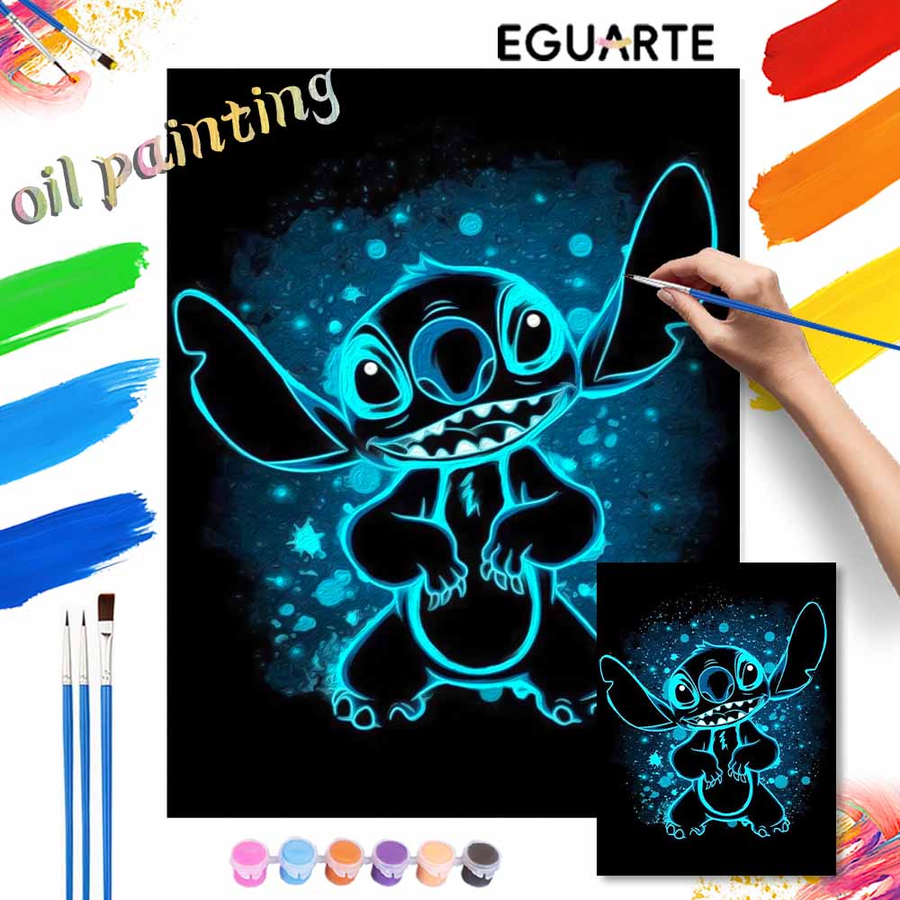 Disney Stitch neon art paint by numbers painting kit handmade diy home decor gifts for bedroom wall hanging craft art supplies set