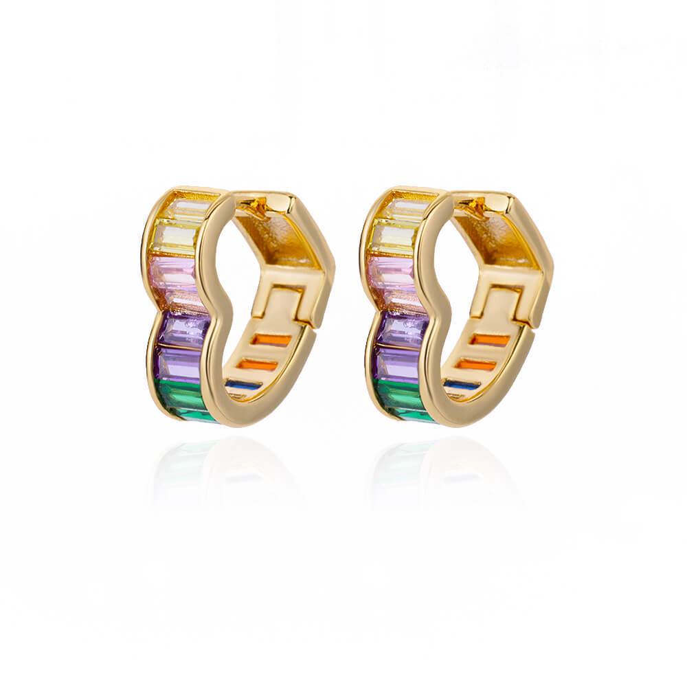 Luxury Heart-Shaped Colored Zircon Ear Cuffs, 18k Gold-Plated, Retro European & American Style Hoops