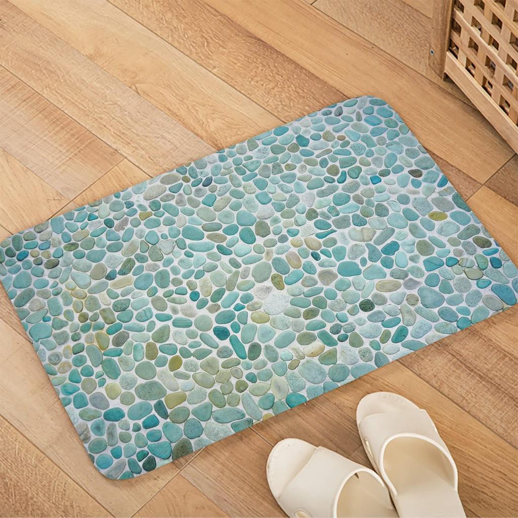 Bathroom Uses Absorbent Non Slip Bath Mats, Kitchen Floor Mats, Artistic Small Stone 3D Carpets (24x16 Inches), and Flannel Memo