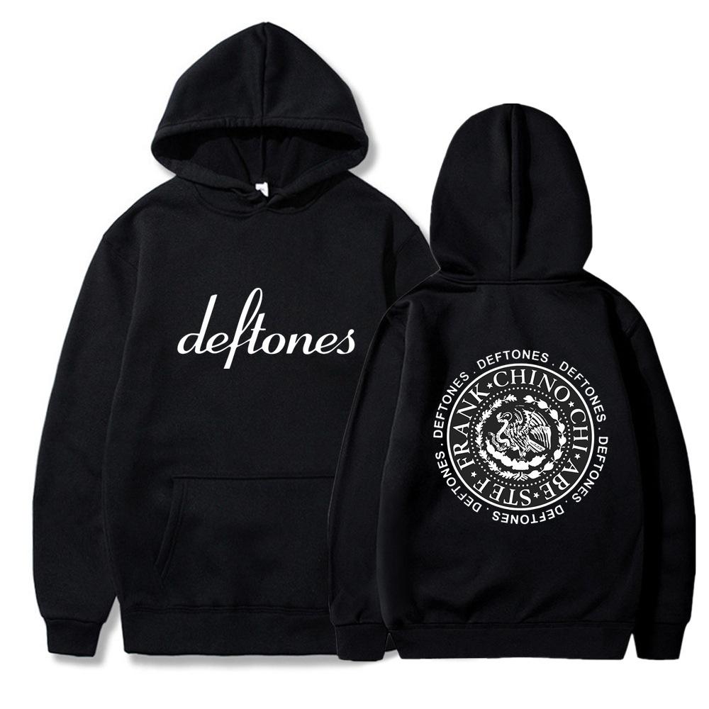Hip Hop Rapper Printed Deftones LOGO Autumn Unisex Hooded Sweatshirt Fleece Lined Casual Pocket Hoodie for Couple Daily Streetwear Sweatshirt