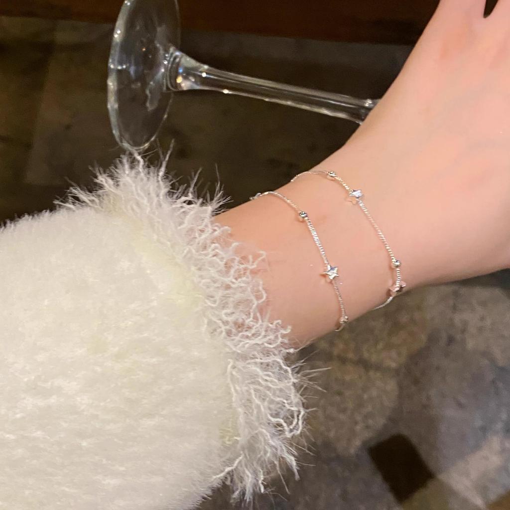 2025 Exquisites zweilagiges silbernes mattiertes Sternenkugel-Armband für Damen