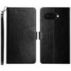 For Google Pixel 9a Case with Wrist Strap Y Shaped Lines Imprint Leather Phone Cover