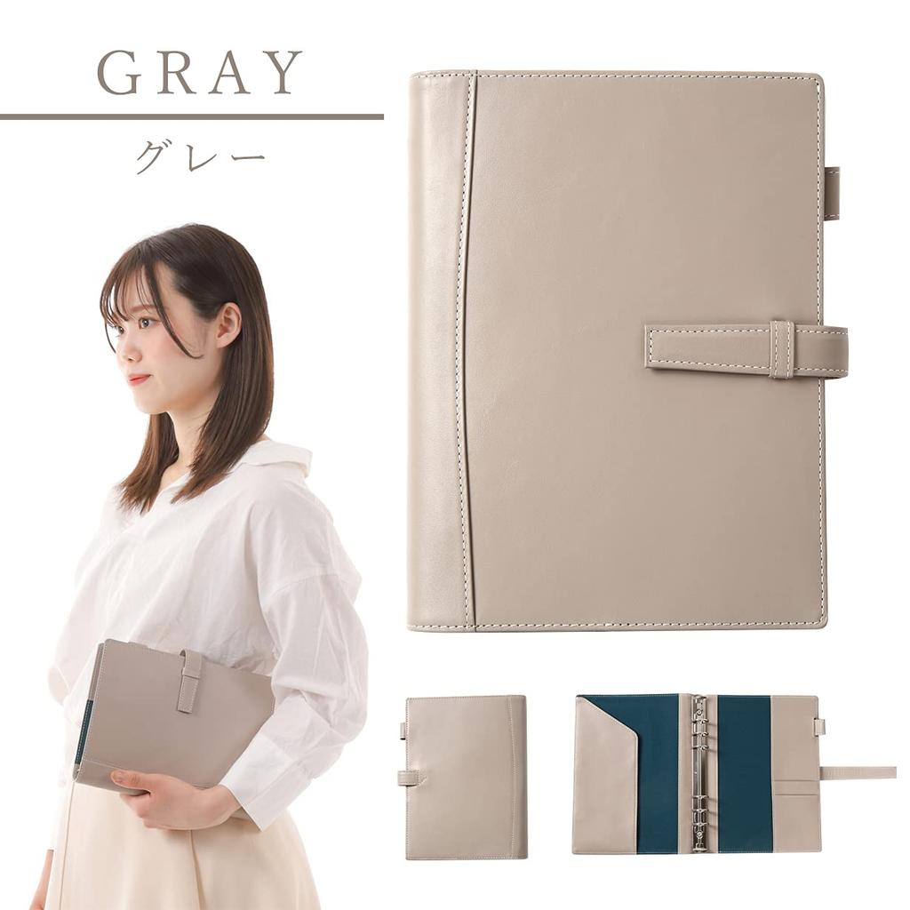 Lightex System Genuine Vegetable A5 6 Ring Gray Notebook, Leather, Tanned, Size, Holes, Lightweight, a5monolether01,