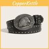 Leather Trendy Waist Belt With Head Metal Snap Fastener And Decor Rivet