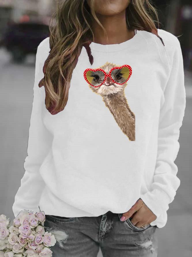 Women's Cartoon Animal Round Neck Hoodie