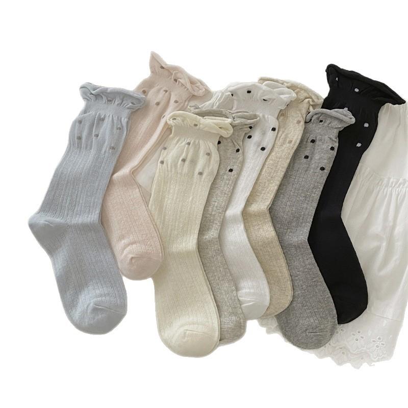 Women's Spring and Summer Thin Wooden Ear Edge Wave Point Hollow Breathable Pile Socks