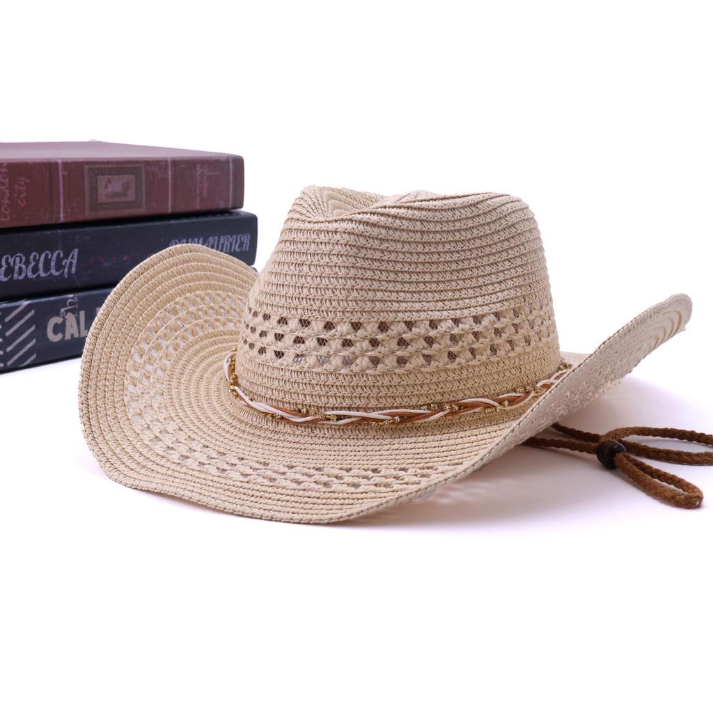 New Hollow Beaded Rope Colorful Beach Denim Hat Men's and Women's Foldable Sunshade Breathable Mountaineering Straw Hat