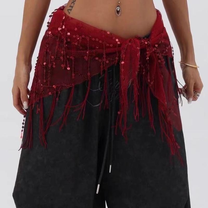 Jazz Dance Waist, Hip-hop Dance Waist Chain, Hip Scarf, Accessories, Sequined Triangle Scarf, Fringed Belt, Waist Scarf, Fart Curtain, All-match.