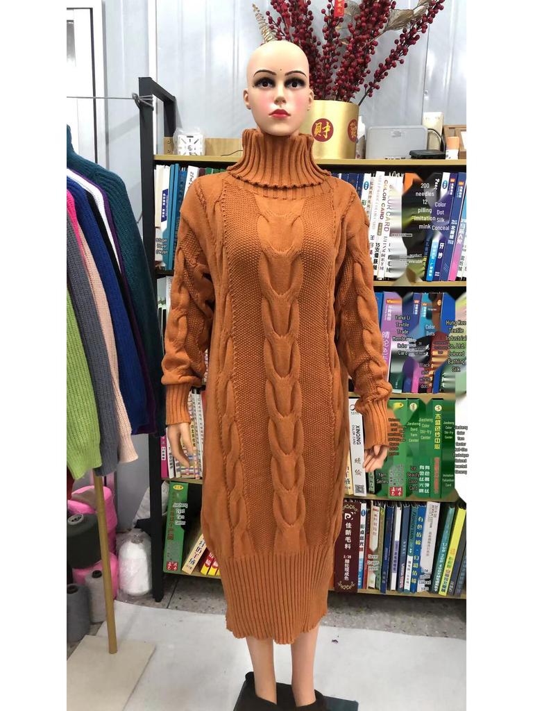 2023 Women's Autumn/Winter Long Loose Knit Sweater with Collar - Solid Color, Casual Style