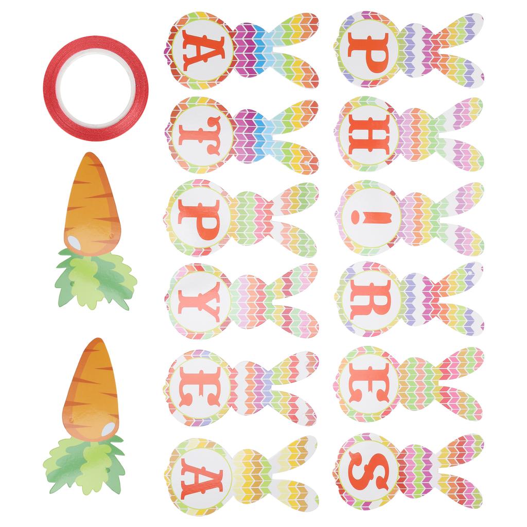 Paper Card Banner Rabbit Carrot Shape Strip Easter Festival Letter Decoration with Rope