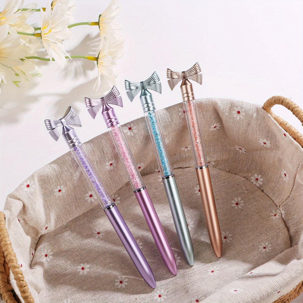 1pc Cute Bowknot Crystal Ballpoint Pens 0.7mm Blue Ink Signature Pens Student School Office Stationery Writing Supplies Holiday Gift Novelty Stationer