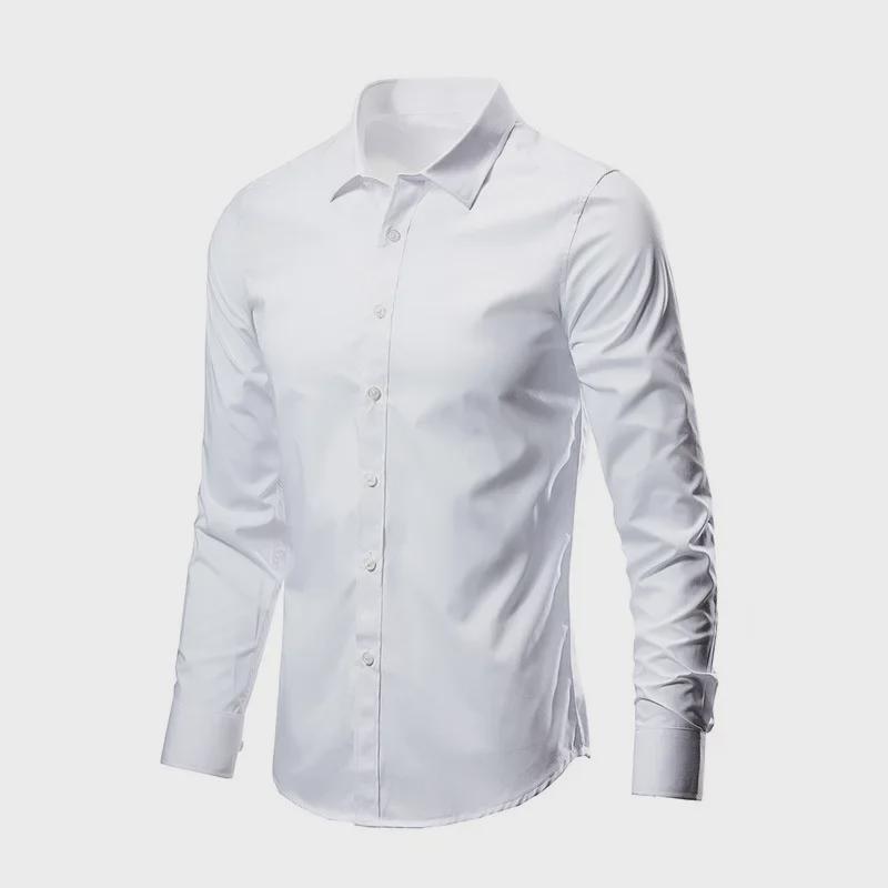 Solid Color Slim Fit Long Sleeve Formal Shirt - Versatile & Simple for Business or Casual Wear