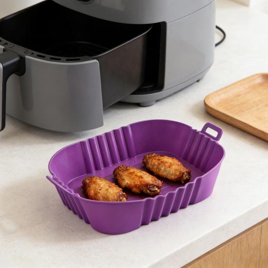 Rectangle Silicone Fryer Liner with Dual Handles Dishwasher Safe Non Stick Food Grade Heat Resistant Reusable Oven Baking Tray Basket Bowl