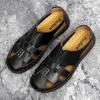 Summer Split Leather Men Sandals Outdoor Slides Handmade Men Slippers Breathable Beach Sandal Men's Leisure Shoes Zapatos Hombre