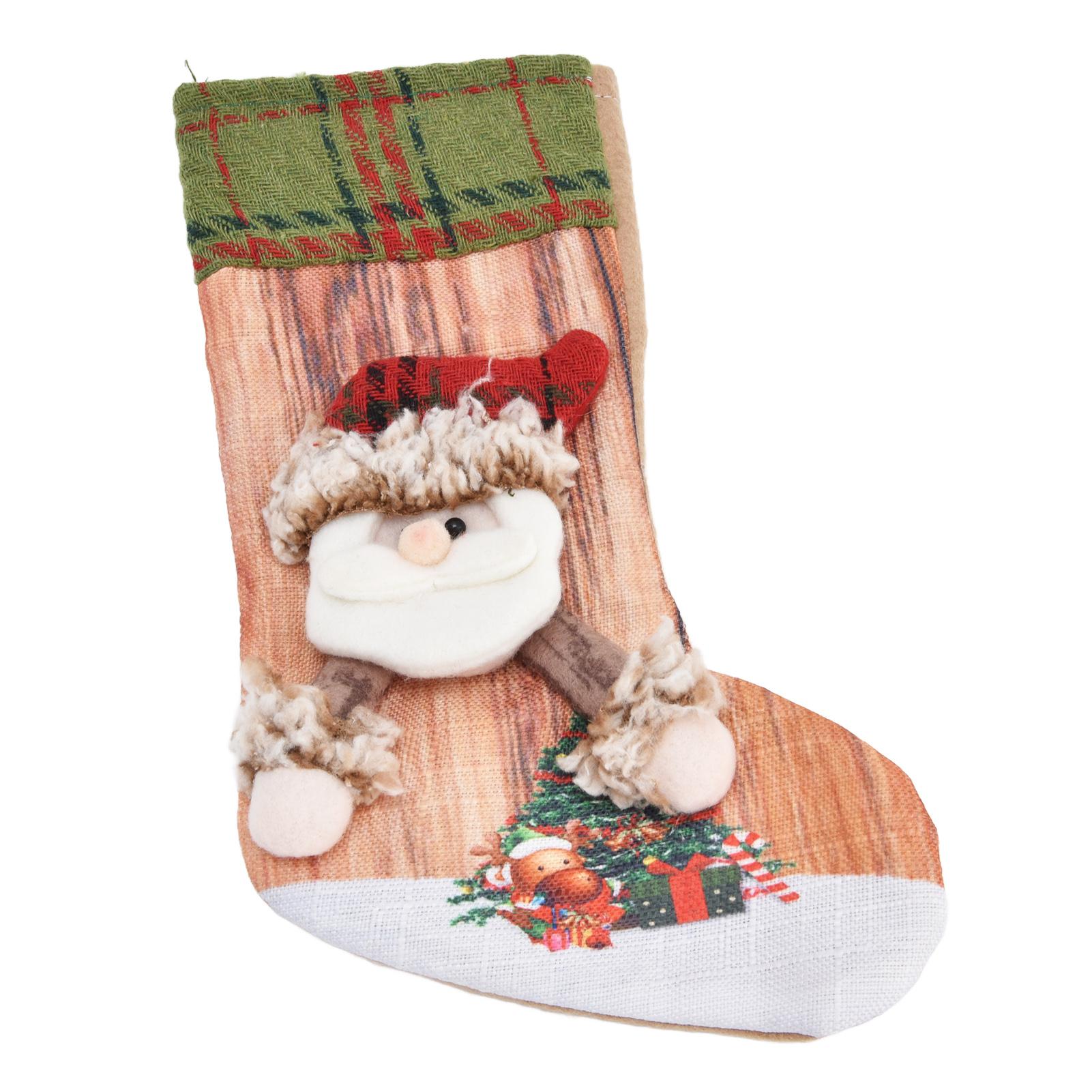 Рождественский чулок Объемный печатный Рождественский чулок Подарочный пакет Украшение для рождественской елки Камина