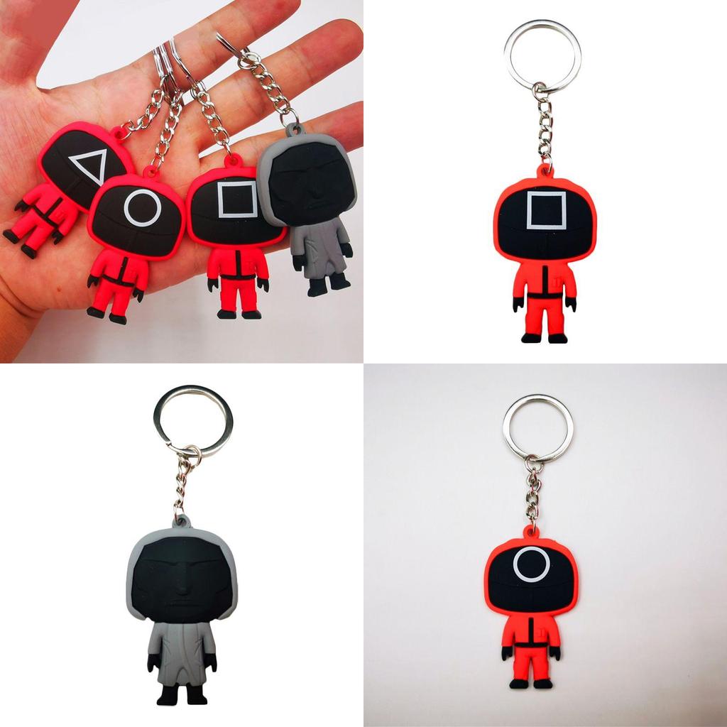 Squid Game Keychain With Red Guard Staff Worker Figure For Bags And Backpacks