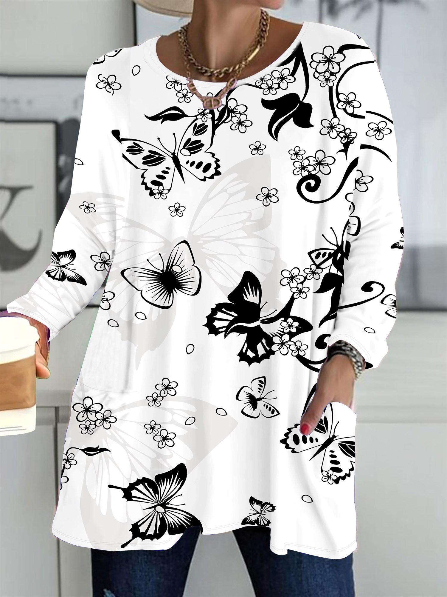 

Осень-Зима 2025 Новые Женские Топы Большого Размера, Модные Футболки с 3D-принтом цветов, с Круглым Вырезом и Длинным Рукавом 1XL чёрный