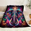 A Vintage-style, Vibrant Abstract Art Elephant-themed Flannel Blanket - Soft and Warm, Perfect for Camping, Sofas, Beds, and Cha