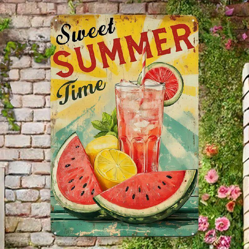Sweet Summer Watermelon Lemonade Metal Sign Vintage Retro Wall Decor with Vibrant Watercolor Design Perfect for Home