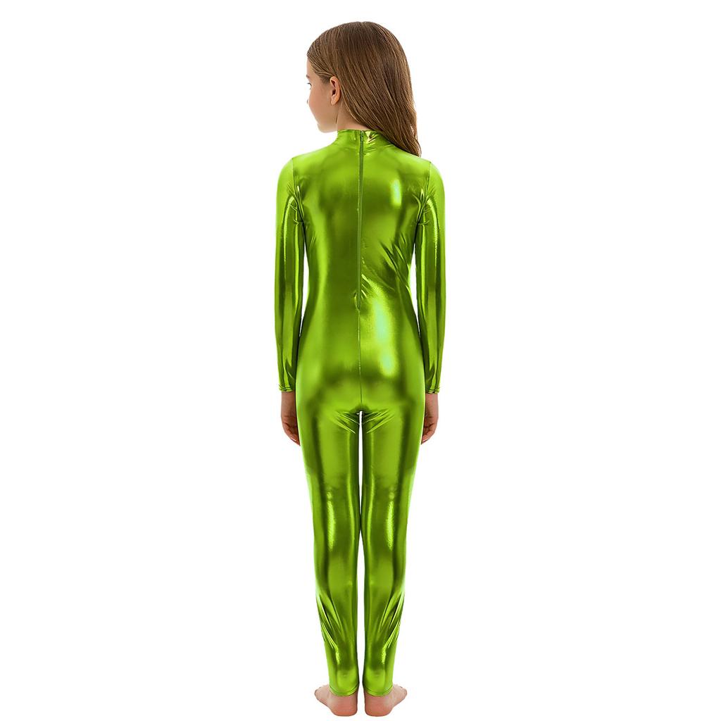 Meisjes jumpsuit met glanzende metallic afwerking, col, lange mouwen en volledige lengte