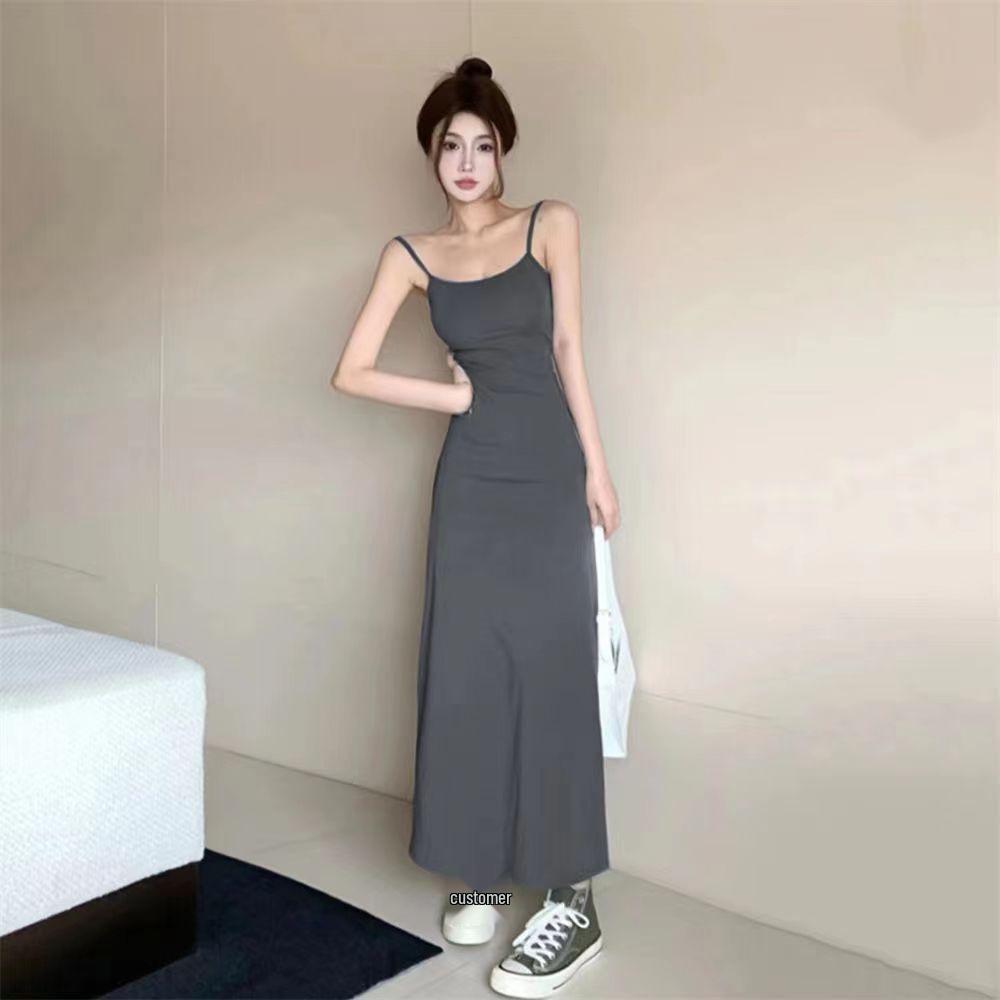 Women's Summer 2026 One-Shoulder Elastic Suspender Dress - Waist-Slimming Long Skirt