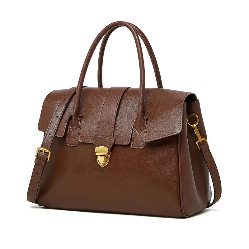2024 Autumn/Winter Women's Retro Leather Large Capacity Commuting Tote Briefcase