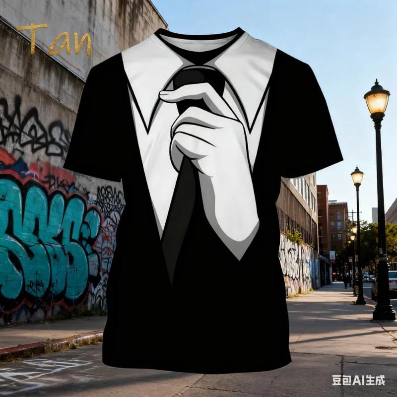 Moda Uomo T-shirt da Uomo Stampata 3D Girocollo Manica Corta Trendy Streetwear