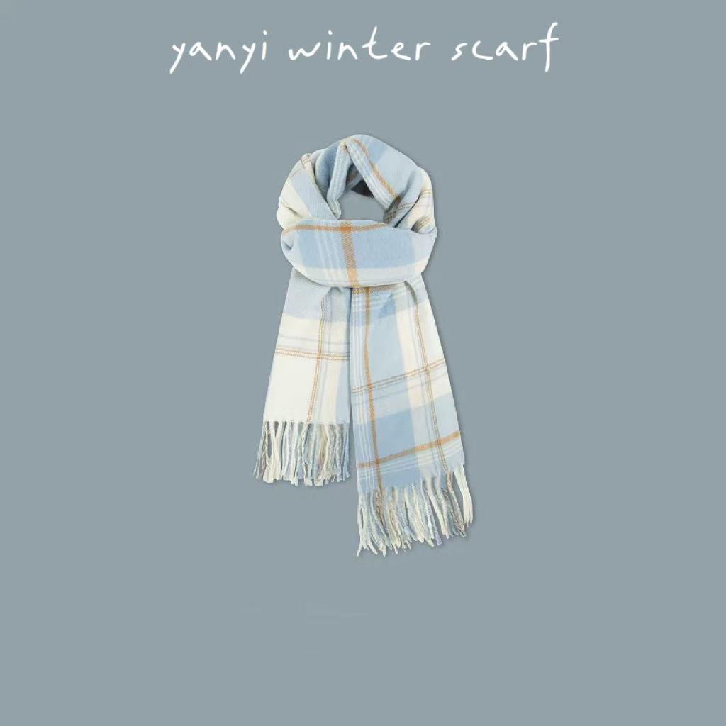 Women's Autumn & Winter Plaid Scarf: Thick Imitation Cashmere Shawl, Solid Color Neck Warmer for Students