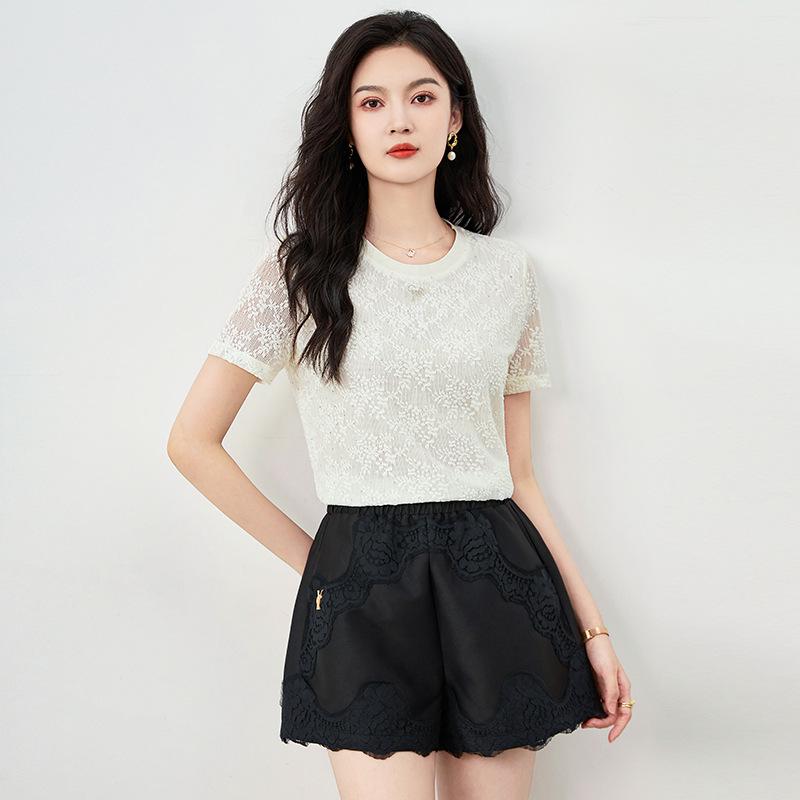 

Топ из эластичной сетки-пузыря с горячей приклейкой страз - Роскошная повседневная облегающая женская летняя футболка XL