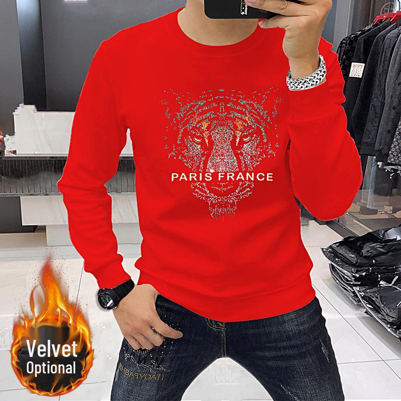 European Men's Laser Tiger Head Sweatshirt – Versatile, Trendy, Warm Fleece-Lined Pullover