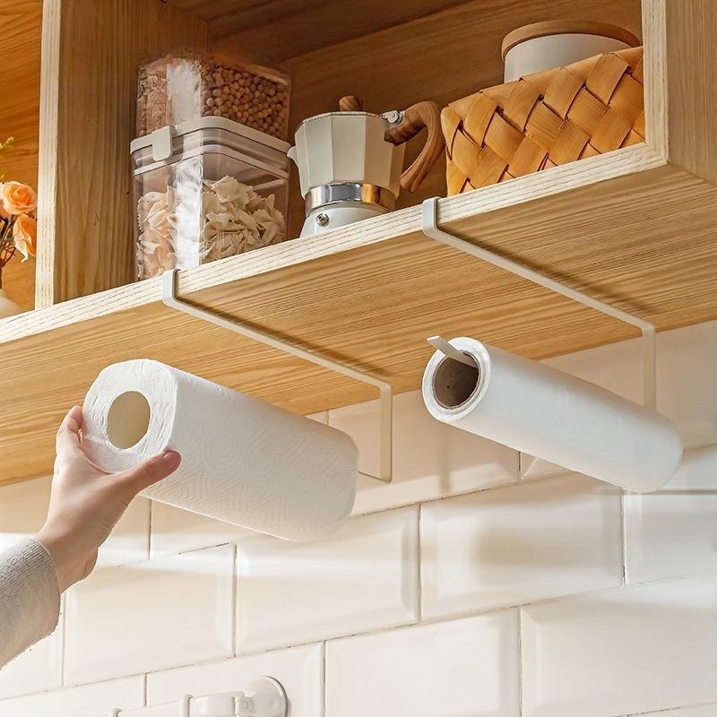 Kitchen Hanging Metal Tissue Rack Cabinet Non Perforated Roll Paper Cling Film Storage Rack Home Wall Mounted Cloth StorageRacks