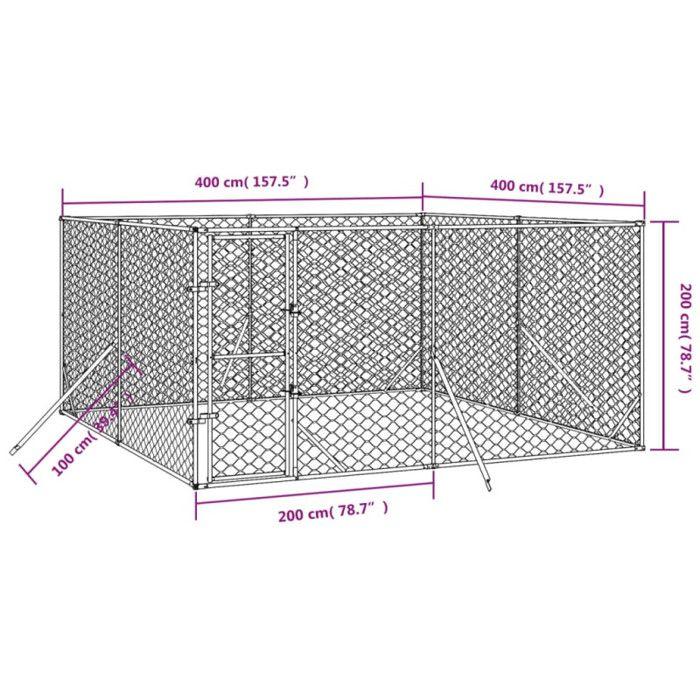 VidaXL Outdoor Dog Kennel Silver 4x4x2 M Galvanized Steel 3190455