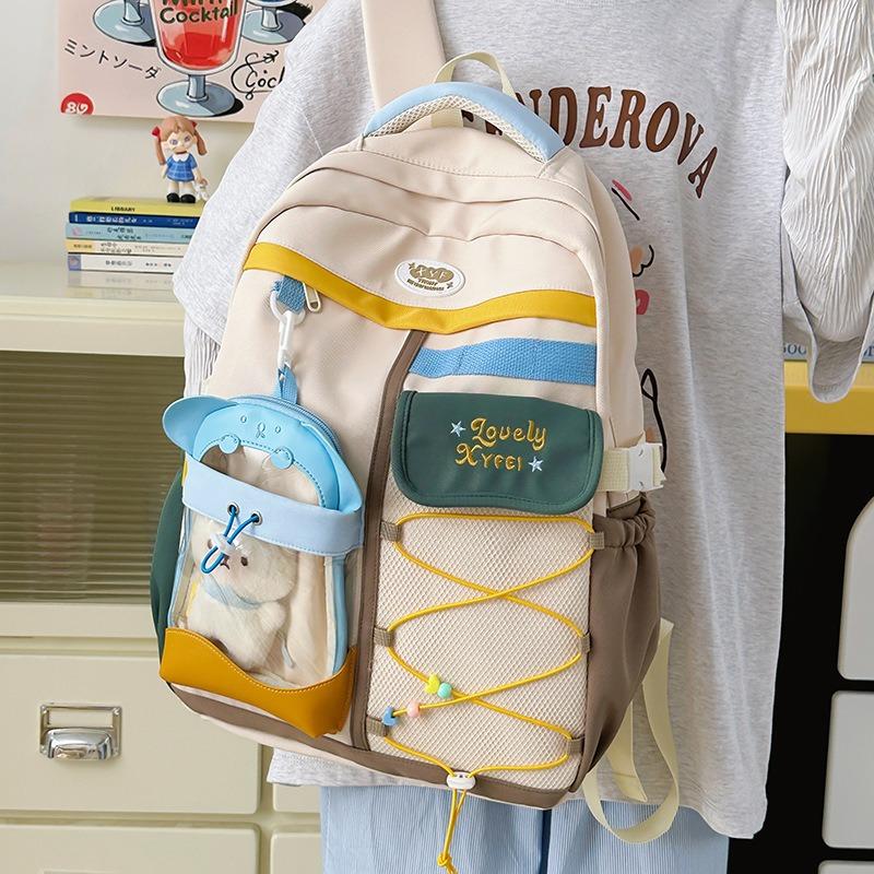 School bag cute student high value fashion sweet backpack junior high school contrasting color versatile campus backpack