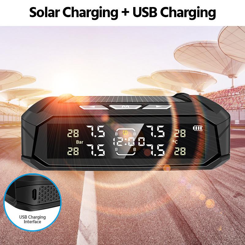 Solar TPMS Car Tire Pressure Alarm Monitor System Tyre Temp Digital Display Auto Security Alarm Systems with 4/6 sensors 8 BAR