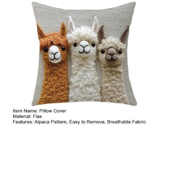 Pillow Cover 2D Alpaca Pattern Easy To Wash Soft Breathable Fabric Cushion Cover Living Room Bedroom Home Decor