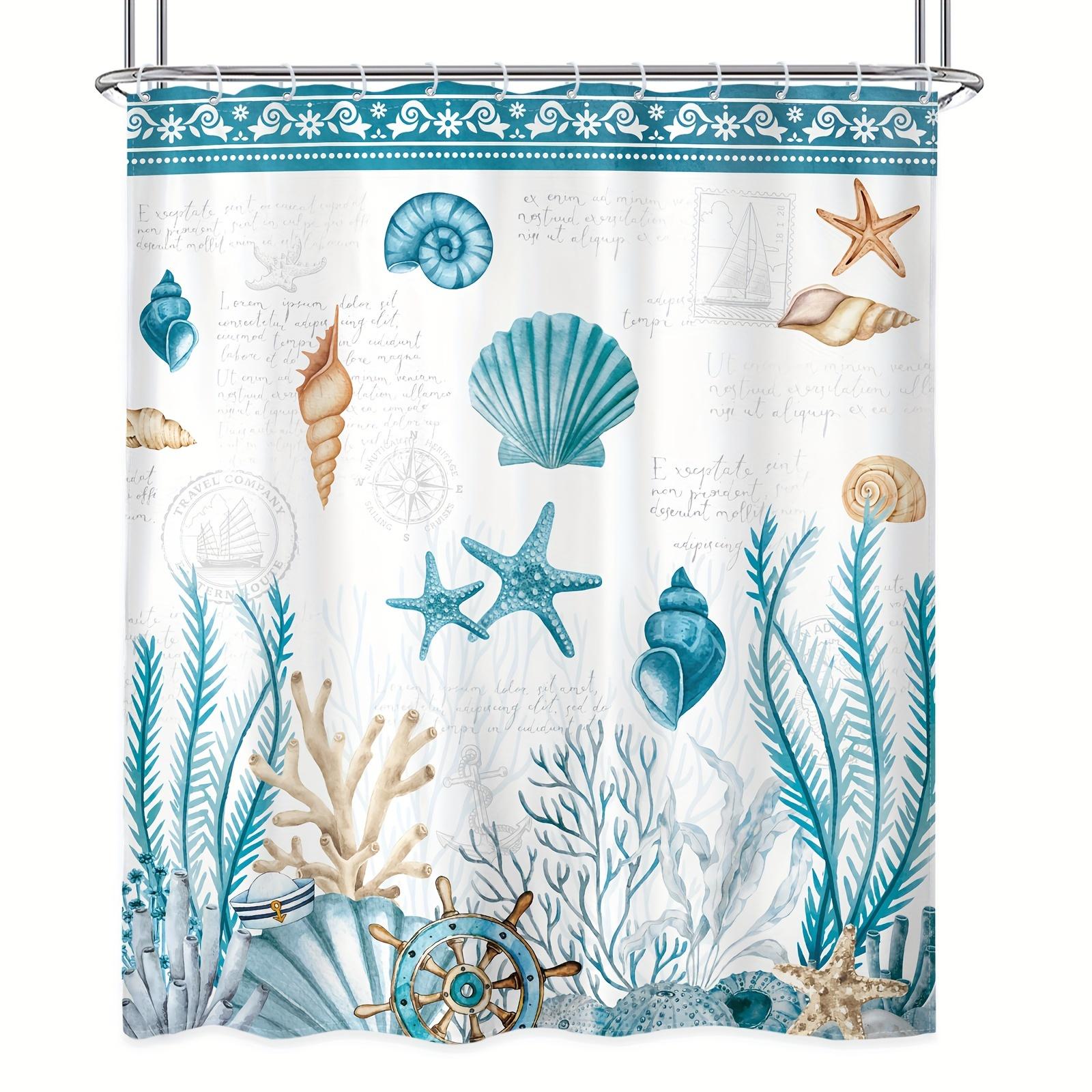 

1Pc Vintage Beach Shower Curtain, Rustic Ocean Nautical Starfish Seashell Sea Fabric Shower Curtain, Bathroom Decor W60H190(CM)-1 Pcs