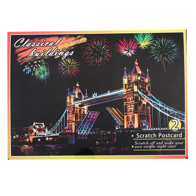 A5 Night View City Scenery DIY Scratch Painting for Kids - Eco-friendly Architecture Art Paper