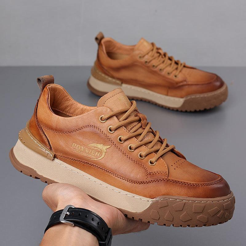 Retro Style Cow Leather Men Shoes Non-Slip Oxford Sneakers for Man Casual Lace Up Leisure Walk Footwear Outdoor Hiking Trainers