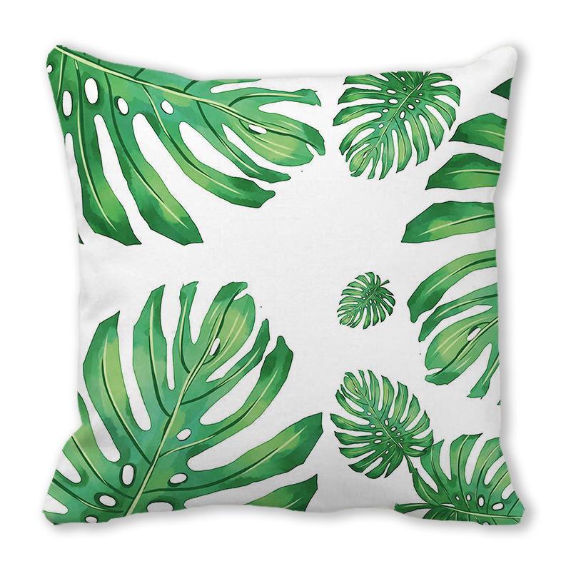 Watercolor tropical green leaf banana leaf Digital printing short plush pillow covers for sofa office cushion cover home goods