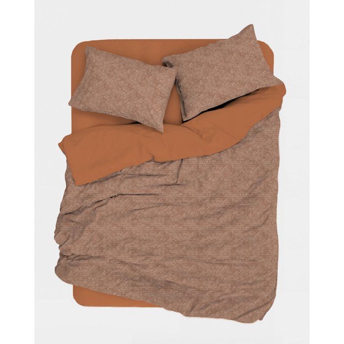Parure de lit - 1 housse de couette 140 x 200 cm + 1 taie d'oreiller 60 x 60 cm - 100% coton renforcé - Caramel