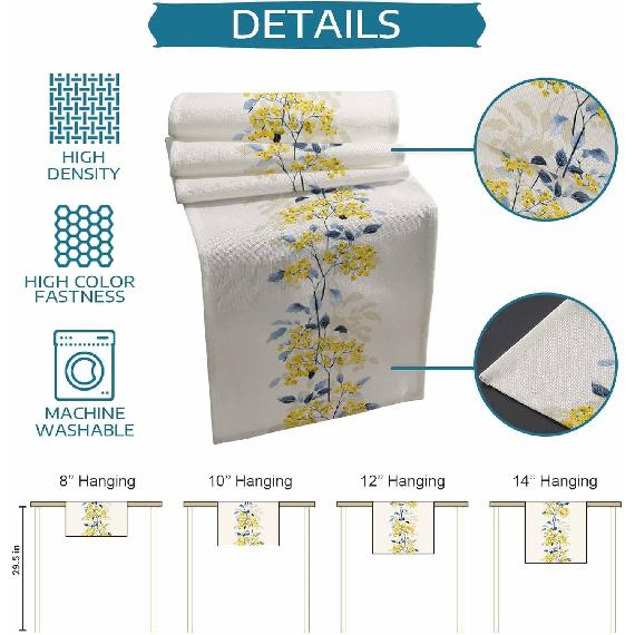 Summer Table Runner 70 Inches Long Spring Flower Wild Leaves Seasonal Runner for Tables Dining Room Blue White Yellow Floral Holiday Dinner Runner