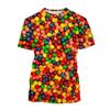 Candy 3D Printed Short Sleeved T-shirt Summer Breathable Polyester Simple Round Neck Top