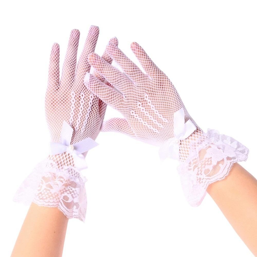 Bow Fishnet Mittens Lace Wedding Gloves Breathable Women Driving Gloves Girls белый