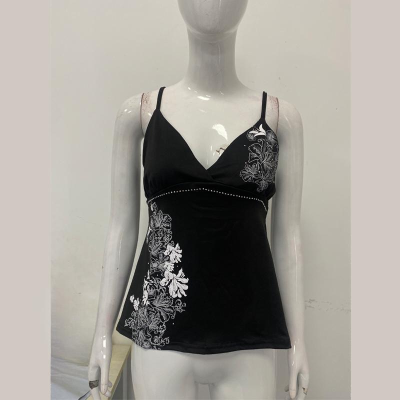 Evropský a americký letní top s květinovým potiskem, výstřihem do V, slim fit, bez zad