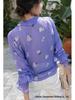 Damska koszula z jedwabiu morwowego z dekoltem w serek - fioletowy liliowy francuski, marszczona, zapinana na guziki, dwuwarstwowa