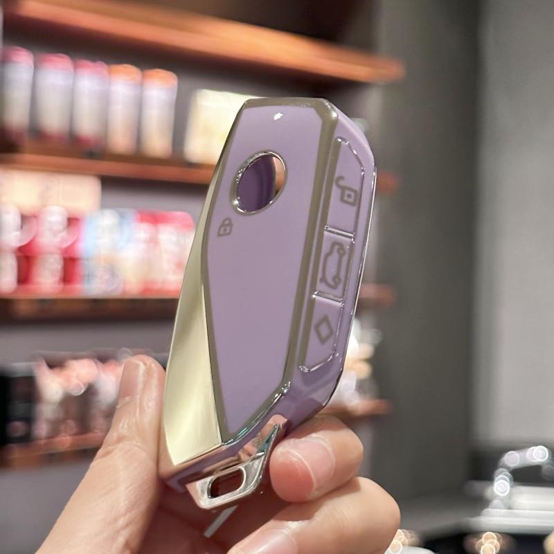 

Чехол для ключа-брелока для BMW I7 M Sport 2023 X7 i7 xi X1 IX M5 7 серии 735Li 740 4-кнопочный держатель смарт-ключа-брелока Prot фиолетовый