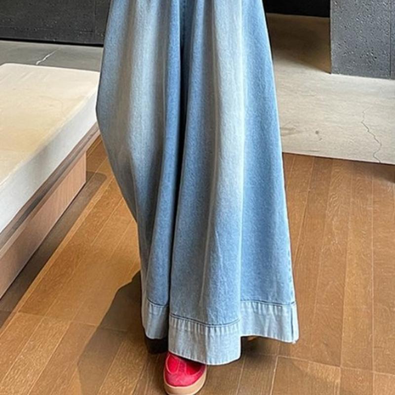 Women's Plus Size Retro Straight Leg Denim Jeans Summer Indus Pants Plus Size Elastic Waist Slimming Loose Wide Leg Skort
